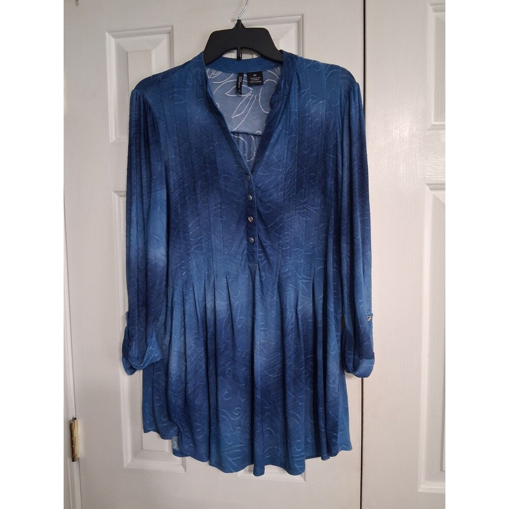 Women's New Directions 3/4 Sleeve Roll Tab Blouse Tunic Top Size 0X